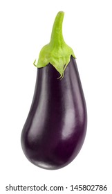 Isolated eggplant. One fresh eggplant with stem isolated on white background