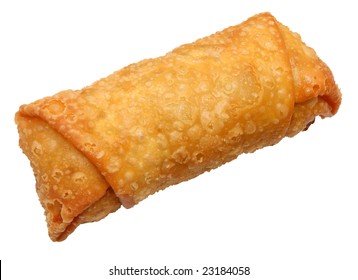 Isolated Eggroll With Clipping Path Over White.