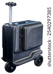 Isolated electric scooter suitcase for airport. The future of baggage.