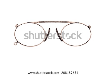 the isolated eyeglasses in the copper frame closeup on a white background