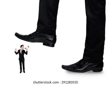 Isolated Feet Man Crushing Little Business Man 