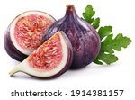 Isolated fig with leaf. Whole fig fruit and slice fig on white background with clipping path. High End Retouching