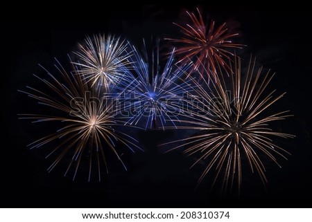 Isolated Firework. Five Different Firework Explosions Isolated.