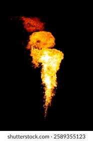 Isolated flame column, fire on black