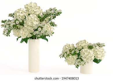 Isolated flowers in vases on white background, white bouquet of hydrangea. - Powered by Shutterstock