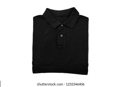 Isolated Folded Black Polo Shirt On White Background