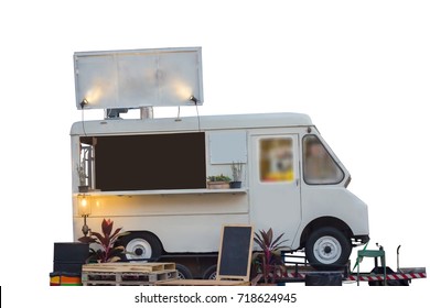 Isolated Food Truck On Blue Sky With Clipping Path