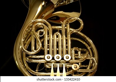 Isolated French Horn On Black Background