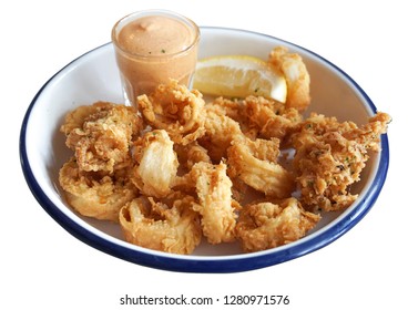 Isolated Fried squid rings breaded with lemon. - Powered by Shutterstock