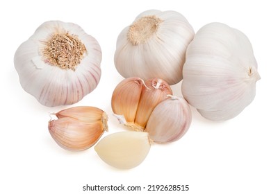 Isolated garlic.. Fresh peeled garlic cloves, bulb with garlic slices on white background. clipping path. - Shutterstock ID 2192628515