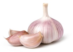 Isolated Garlic. Raw Garlic Isolated On White Background, Cut Out, Clipping Path