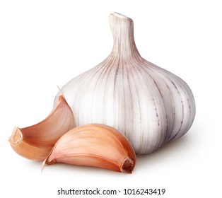 Isolated garlic. Raw garlic with segments isolated on white background, with clipping path - Shutterstock ID 1016243419