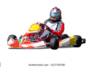 Isolated Go Kart Racer On White Background - Red And Yellow Car