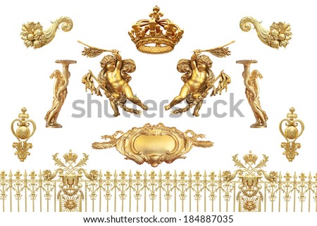 Isolated golden  detail to Versailles castle. France.
