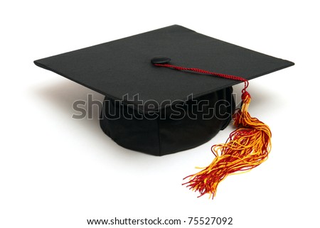 An isolated grad hat to symbolize a student graduating.