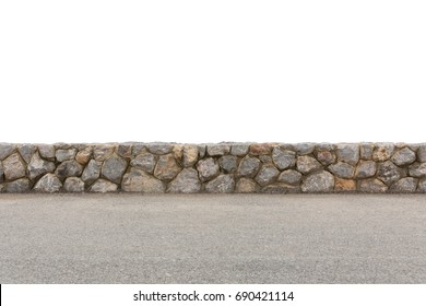 Isolated Grey Stone Wall On The Road. [ With Work Path ]