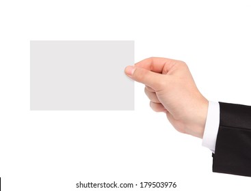 Isolated Hand Of A Businessman In A Suit Holding A Piece Of Paper