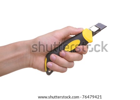 isolated hand holding cutting knife tool