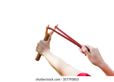 Isolated Hand Pulling Slingshot.With Clipping Path