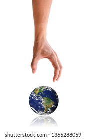 Isolated Hand Reaching Down To The Earth. Concept Of Power, Environment, Business.