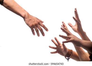 Isolated Hand Rescue Gesture And Groups Of Hands Touching Something Or Asking For Help