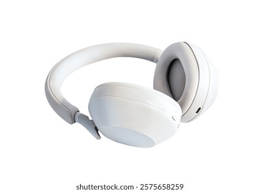 Isolated Headset On White Wireless Background, Modern Ear Lifestyle Design, Technology For Music, Digital Communication And Microphone, DJ Audio Equipment Product Display And Electronic Device Concept