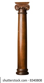 Isolated High Contrast Greek Corinthian Style Column Carved Out Of Wood With Very Dark Stain - With Clipping Path