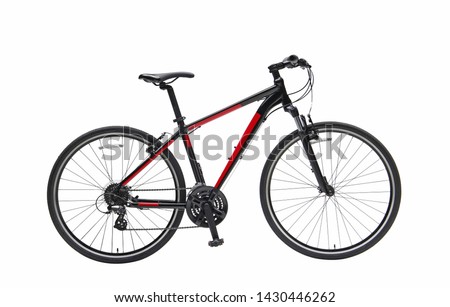 Isolated Hybrid Gent Mountain Bike With Black And Red Color In Perspective View