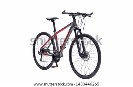 Isolated Hybrid Gent Mountain Bike With Black And Red Color In Perspective View