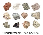isolated igneous rock geology collection including from top left: scoria, pumice, gabbro, tuff, rhyolite, diorite, granite, andesite, basalt, obsidian,  pegmatite, porphyry