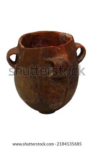 Isolated image of an ancient jug on a white background. Neolithic stone jar from the island of Mochlos to the pre-Palatial period