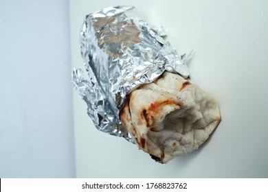 Isolated Image Burrito Wrap In Aluminium Foil