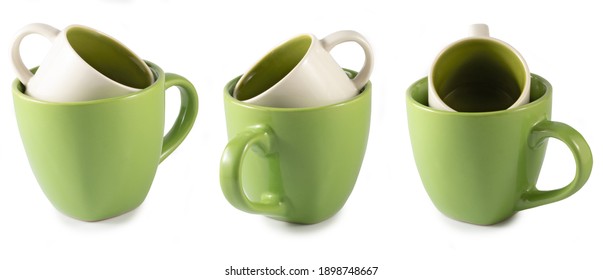 isolated image of empty cups on white background