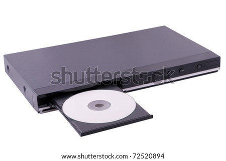 Isolated image of a generic DVD player with the disk ejected.