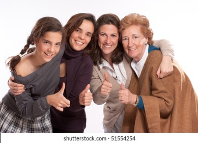 Isolated Image Of For Women Of Different Generations Happy And With Thumbs Up