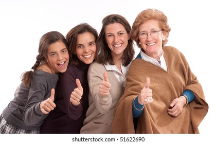 Isolated Image Of For Women Of Different Generations Happy And With Thumbs Up