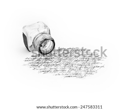 isolated ink pot and hand written calligraphy