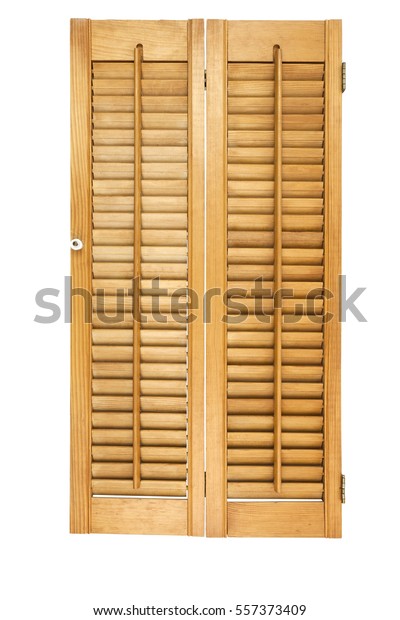 Isolated Interior Wooden Louver Shutter Vertical Stock Photo