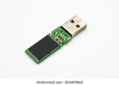 Isolated internal component of USB flash drive used to store data for computer systems