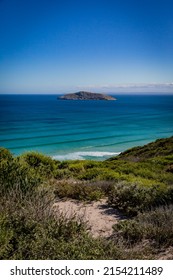 Isolated Island Seascape On Mountain View At Wilson Promontory Victoria Australia, With Blue Sea And Sky