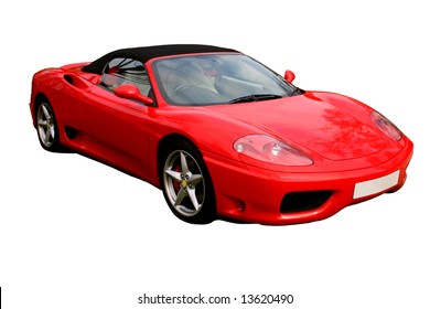 Isolated Italian Red Convertible Supercar On White Background