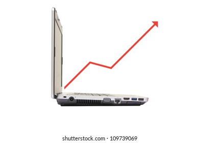isolated laptop with an increasing  graph