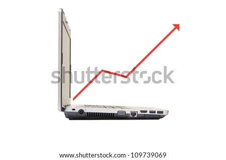 isolated laptop with an increasing  graph