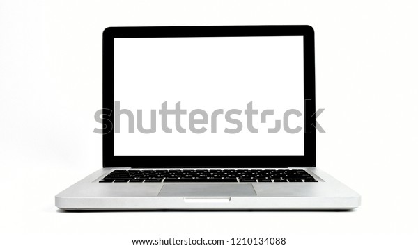 Einziger Laptop Modern Mit Weissem Bildschirm Stockfoto Jetzt Bearbeiten