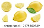 Isolated lemon with leaf. Lemon on white background with clipping path. As design element.