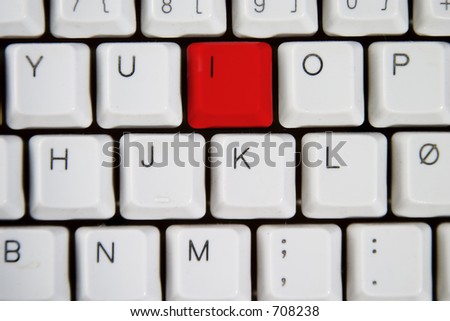Isolated letter I on from a computer desktop keyboard highlighted in green