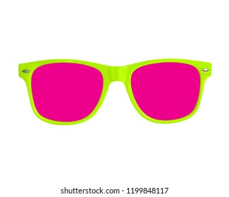 Isolated Lime Green And Hot Pink Summer Sunglasses White Background                 