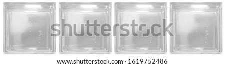 Isolated lucid clear grey see through transparent four square bathroom glass blocks cube with minimal white simple bubble smooth pattern. Use for object and materials. Arrange in horizontal row panel.