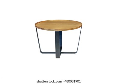 Isolated  Luxury Wooden Round Side Table On White Background With Clipping Path