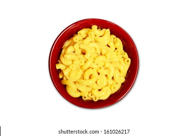 Isolated Macaroni And Cheese In Red Bowl 